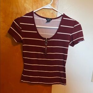 Rue21 Burgundy and White Striped Short Sleeve Top